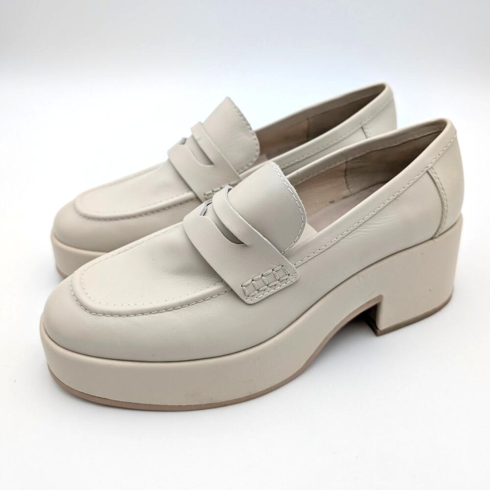 Dolce Vita Yanni Platform Loafer Shoes Round Toe Women's Ivory Leather Size US9